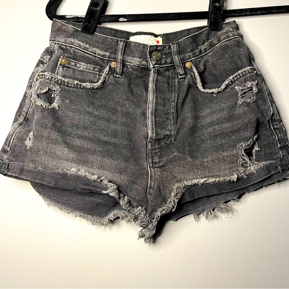 We The Free Pants - WE THE FREE Lasso Distressed Black Jean Shorts Size 26